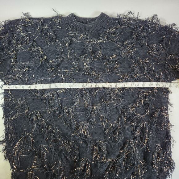 *READ VTG Just For Women Fuzzy Tinsel Gold Black Knit Sweater Metallic 80s 90s - Picture 7 of 9